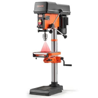 VEVOR 12-Inch Benchtop Drill Press, 6.2 Amp, 1 HP Bench Drill Press, 530 to 3140 RPM Variable Speed, 0-45° Tilting Worktable, with Laser and LED Work Light, Tabletop Drilling Machine, for Wood Metal
