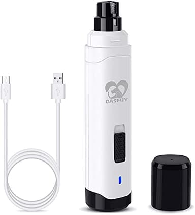 Casfuy Dog Nail Grinder Upgraded - Professional 2-Speed Whisper-Quiet Electric Pet Nail Trimmer Painless Paws Grooming & Smoothing for Small Medium Large Dogs & Cats (White)