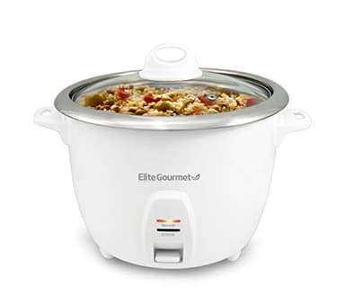 Elite Gourmet ERC-2010 Electric Rice Cooker with Stainless Steel Inner Pot Makes Soups, Stews, Grains, Cereals, Keep Warm Feature, 10 Cups Cooked, White
