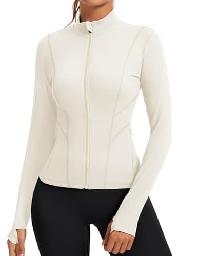 Rapbin Workout Jackets for Women Full Zip Up Cropped Athletic Long Sleeve Lightweight Slim Fit Running Tops with Pockets