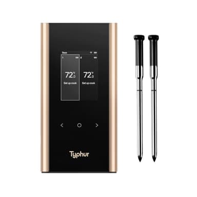 Typhur Sync Gold Wireless WiFi Meat Thermometer, 2 Slim Probes, 6 Sensors, 10x Stronger Signal, ±0.5℉ Accuracy, Smart Base Direct Setup, Reliable Reading Through Kamado Grill BBQ Oven Smoker Air Fryer