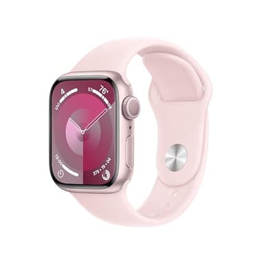 Apple Watch Series 9 [GPS 41mm] Smartwatch with Pink Aluminum Case with Light Pink Sport Band S/M. Fitness Tracker, ECG Apps, Always-On Retina Display, Water Resistant (MR933LW/A)