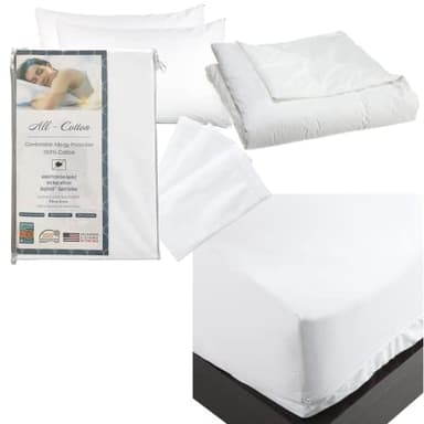National Allergy Complete Bedding Set - 100% Cotton Hypoallergenic Pillow (Standard, 2 Pack) & Mattress Protector (Full, 12-Inch Deep), & Duvet Cover (Full / Queen)