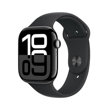 Apple Watch Series 10 [GPS + Cellular, 46mm] - Jet Black Aluminum Case with Black Sport Band, M/L (Renewed)