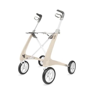 byACRE Carbon Ultralight Rollator Walker with Organizer Bag, Regular Track, 16.5" x 24" Seat (W x H), Oyster White