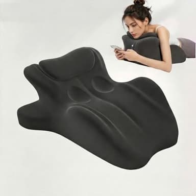 linenestbedding Sweet Spot Pillow,27° Ergonomic Contoured Lounger Cushion for Back,Chiro Monk Pillows for Couples,Multi-Functional Comfort Pillow,Lumbar and Body Support(Black)