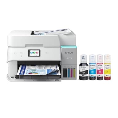 Epson EcoTank ET-4950 Wireless All-in-One Color Supertank Printer with up to 3 Years of Ink, Refillable Tanks, Perfect for Home, 18 PPM, 2.4" Color Touchscreen, Auto Document Feeder – White (Renewed)