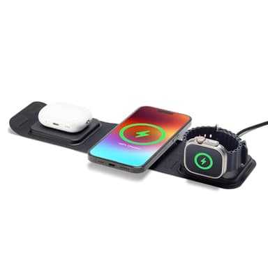 Mophie 3-in-1 Travel Charger v2 with MagSafe - Portable Wireless Charging Hub, Compatible with Apple Devices, iPhone 17/16/15/14/13/12, Apple Watch Series 11 to 1 & Ultra, AirPods Pro/3rd Gen, Black