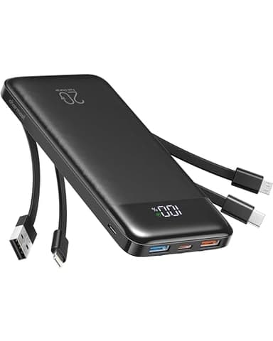 charmast 20000mAh Portable Charger with Built in Cables, 22.5W Travel Power Bank Fast Charging, USB C Cell Phone Battery Pack for iPhone 16/15/14/13/12/11 Series, iPad, Samsung, Android, Tablet