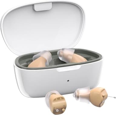 Hearing Aids for Seniors, Hearing Aid Rechargeable for Hearing Loss, Personal Hearing Amplifier with Volume Control and Portable Magnetic Charging Case, Noise Canceling Hearing Aids (Whtie&skin)