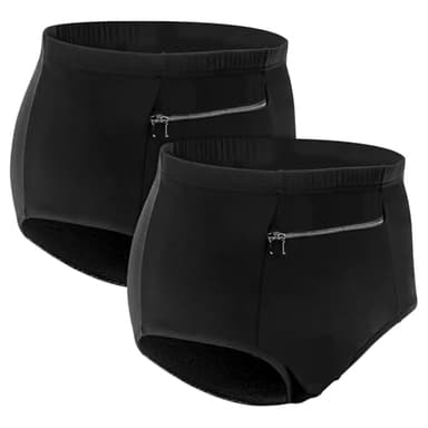 LUEXBOX 2Pack Women's Underwear with Secret Pocket Panties, Travel Womens Underwear, Waisted Brief Panties X-Large Size (Black)