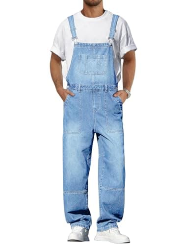 Runcati Men's Denim Bib Overall Jean Romper Casual Fashion Workwear Adjustable Strap Loose Fit Hip Hop Jumpsuit