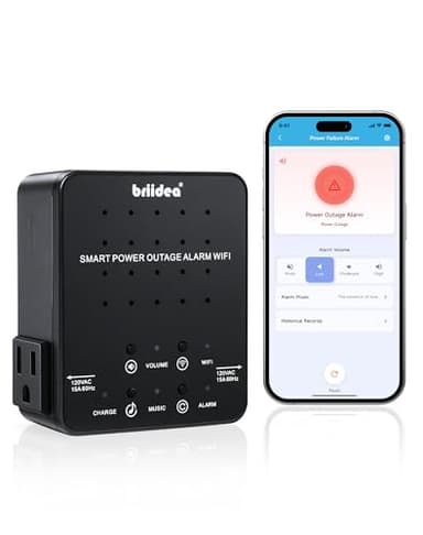 WiFi Power Failure Alarm – Briidea Freezer Power Outage Alarm with Dual Outlets, Real-Time App Notifications & 100dB Loud Alarm, Supports 2.4G/5GHz WiFi for Sump Pumps, Aquariums, Wine Cellars
