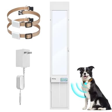 Automatic Sliding Glass Dog Door with Collar Sensor,Large Electric Doggy Door for Sliding Glass Door, Adjustable 76" to 80-11/16" Slider Height,Custom Scheduling & Anti-Pinch,Fit Dog Up to 100 Lbs (L)