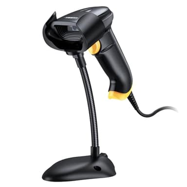 TEEMI 2D Barcode Scanner with Smart Stand USB Wired Handheld Automatic QR Data Matrix PDF417 OCR bar Codes Imager Global Shutter Computer Screen Scan for Windows Mac and Linux PC POS, Stand Included