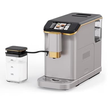 Garvee Fully Automatic Espresso Machine, with Milk Frother, One Touch Recipes, Intuitive Touch Display, 20 Bar Pressur & 15 Grind Settings for Latte, Cappuccino, Espresso, Built-In Grinder