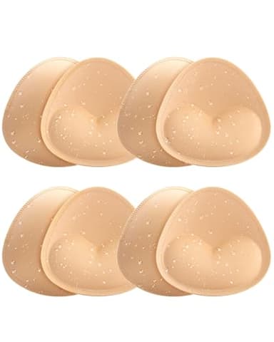 KSang Waterproof Bathing Suit Cups Inserts - 4 Pairs Swimsuit Pads Heart Push up Insert for Women, Sewn-Edge Bikini Padding Insert for AA/A