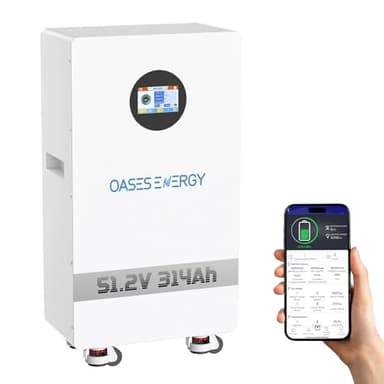 Oasesenergy 48V 300Ah LiFePO4 Lithium Battery (314Ah), 16kWh Deep Cycle Solar Battery, Built-in 200A BMS & Bluetooth App, 5-inch Touchable LCD Screen, Off-Grid Home Energy Storage