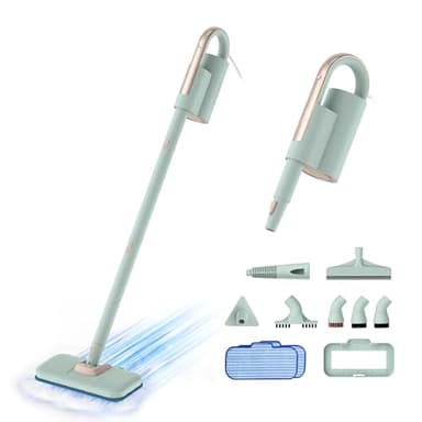 Newbealer Steam Mop & Detachable Handheld Cleaner, 250ml 1200W Powerful Floor Steamer, 3 Adjustable Levels for Carpet Laminate Hardwood Grout, Carpet Glider, 7 Multi-purpose Accessories & 2 Pads