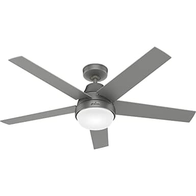 Hunter 52 inch Indoor Ceiling Fan with LED Light and Remote Control - Silver Modern Smart Ceiling Fan, Standard Mount, 5 Blades, For Bedroom, Living Room, or Kitchen - Aerodyne 51315, Matte Silver