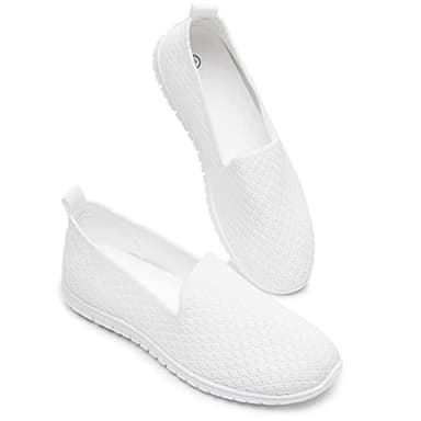 BABUDOG Women's Mesh Flats Shoes Breathable Slip on Shoes Casual Black and White Flats Comfortable Walking Shoes(White.US11)