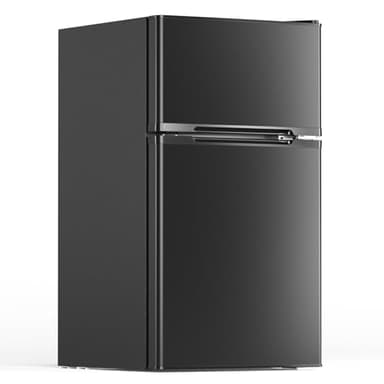 Electactic 3.1 Cu.Ft Mini Fridge with Freezer, 2 Door Compact Refrigerator, Mini Fridge with Adjustable Removable Glass Shelves for Bedroom, Office, Dorm or Apartment, Black