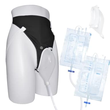 Wearable Urine Collector for Men Set with External Catheter for Men Silicone Pouch Adjustable Fixing Pants and Two Urinary Bags 2000ml and 1000ml for Comfortable Daily Wear, Elderly Men Black