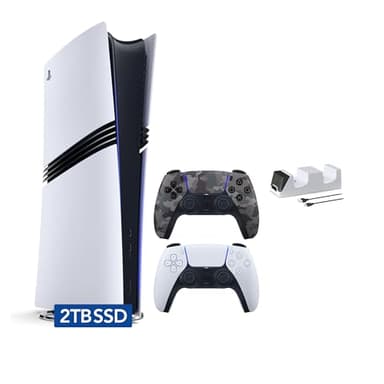 Sony PlayStation 5 Pro 2TB SSD Digital Console with Two Controllers, White and Gray Camouflage DualSense and Dual Controller Charger - Flagship PS5 Pro Console with Game Boost and Backwards Compatibility