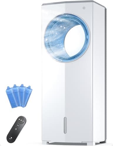 Windowless Portable Air Conditioner, 26" Small Evaporative Air Cooler for Room No Window, 3-Speed Settings, 4 Modes, 7H Timer, Remote Control, Quiet AC Unit for Bedroom, White