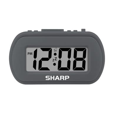 Sharp Digital Alarm Clock – Tactile Plastic Case with Soft Rubberized Finish - Battery Operated – Blue Backlight on Demand – Ascending Alarm – Easy to Use – Charcoal Black