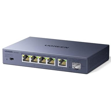 UGREEN 2.5Gb Switch, 6-Port Ethernet Switch, 5 x 2.5Gb + 1 x 10Gb SFP+, Standard/Link Aggregation to 5Gbps/VLAN 3 Modes, Plug & Play Metal Unmanaged Ethernet Splitter, Desktop/Wall Mount, for NAS, PC