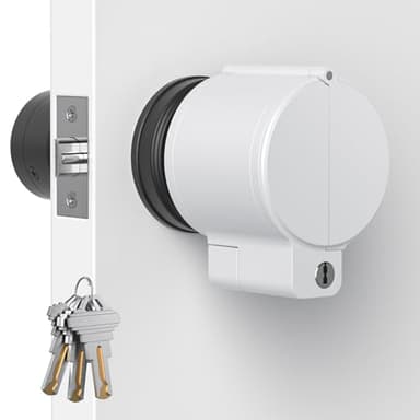 AST Door Knob Lockout Device with 3 Keys, Childproof Door Knob Covers, Lock Out to Smart Doorknob. Safety Cover for Faucet, Valve, Spigot. Prevent Access to Keyhole, Matte White with Brass Keys
