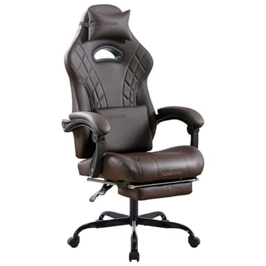 NIONIK Gaming Chair with Footrest and Massage Lumbar Support, Ergonomic Computer Gamer Chair, Office Video Game Chairs with Adjustable Height and Backrest (Coffee)