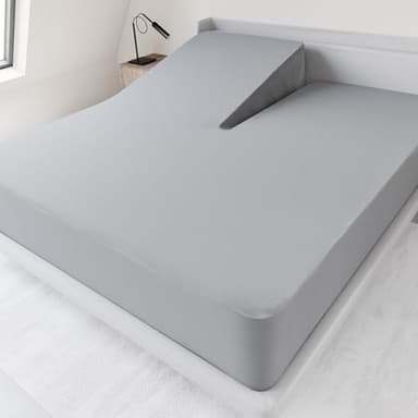 Split Top King Sheets Only, Head King Sheet for 34" Top Split from Head Adjustable Bed, Up to 18" Deep Pocket, Half Split Bed Mattress Sheets, Gray