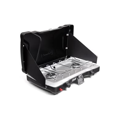 Coleman Triton+ 2-Burner Propane Camping Stove with InstaStart Ignition, Portable Camping Cooktop with 2 Adjustable Burners & Wind Guards, 22,000 BTUs of Power for Camping, Tailgating, Grilling