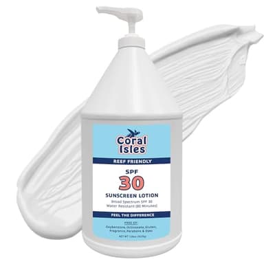 Coral Isles by Rocky Mountain Sunscreen | SPF 30 Lotion | Broad Spectrum UVA/UVB Protection | Hawaii Reef-Safe Act Compliant | Oxybenzone & Octinoxate Free | Water Resistant 80 Min. | 128 Fl Oz