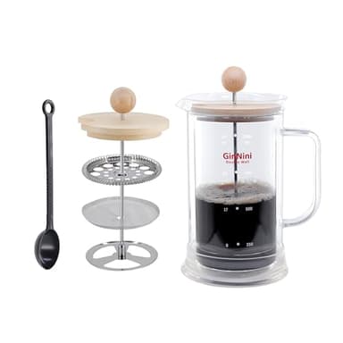 34-Ounce plastic free French Press Coffee Maker, Double Wall Glass coffee press, Stainless Steel Filter and Shaft, Bamboo Knob and Lid, Heat-Resistant tea french press no plastic large tea maker