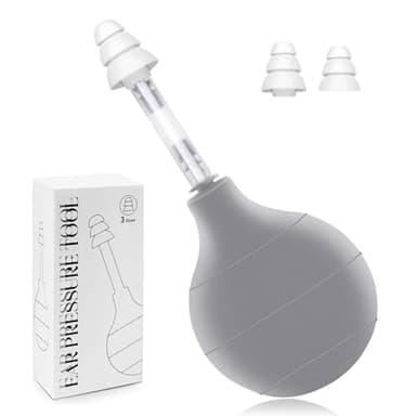 Ear Pressure Relief Suction Device,Airplane Ear Pressure Relief Inner Ear Equalization Tool for,Migraine Ear Pressure Relief Products,Reduces Tension with 3 Sizes Earplugs（Grey）