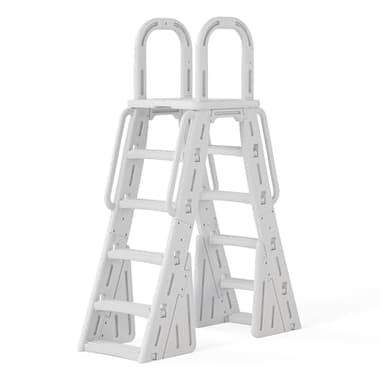 VINGLI Pool Ladder for Above Ground Pools, A-Frame Above Ground Pool Ladder with Handrails, Swimming Pool Platform Ladder with Dual-Sided Steps (Light Gray)