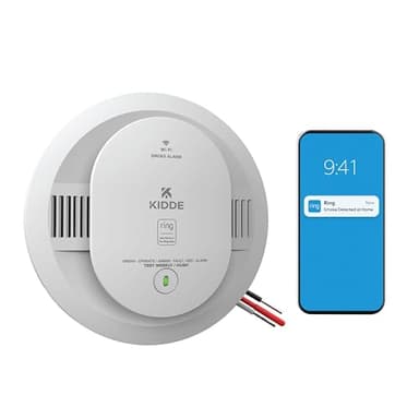 Kidde Smart Smoke Detector, Ring App Enabled for Real-Time Notifications, Hardwired Alarm, AA Backup Battery