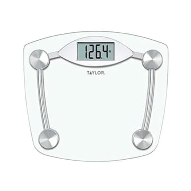 Taylor Digital Bathroom Scale, Body Weight Scale, Instant On and Off, 400 lb Capacity, Sturdy Clear Glass with Chrome-Finish Base