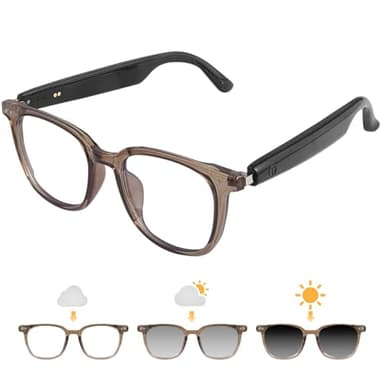 Smart Glasses for Women Men, Bluetooth Audio Glasses with Color-Changing Lenses, Open Ear Sound Speakers, Magnetic Charging, Voice Assistant, Music/Calls, Blue Light Glasses for Working Travel (Brown)