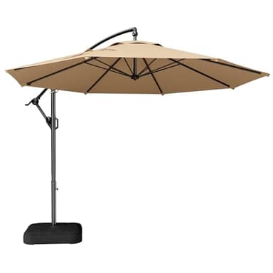 HOMSHADE 10ft Offset Patio Umbrella with Base Included, Cantilever Offset Hanging Patio Outdoor Market Umbrella UPF50+ UV Protection with Easy Tilt and Crank for Pool Deck and Garden(Beige)