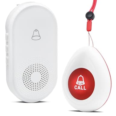 Wireless Caregiver Pager SOS Call Button for Elderly Monitoring 1000+ Feet Life Alert，Emergency Alert System Call Bell for Nurse Patient Disabled 1 Waterproof Transmitter & 1 Plugin Receiver