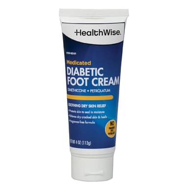 HealthWise Medicated Diabetic Foot Cream | Dimethicone + Petrolatum | Protects and Seals | Relieves Dry Heals | Paraben-Free | Odor-Free | 4.0 oz.