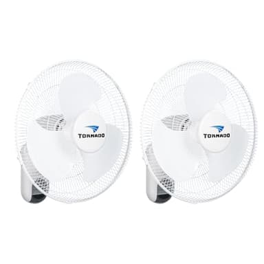 Tornado 2 Pack 16" 3-Speed Oscillating Wall Mount Fan with Remote Control, Timer and Adjustable Tilt, Ideal for Home, Bedroom & Office, UL Safety Listed, White