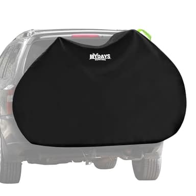 MYDAYS Bike Cover for 2 Bikes on Hitch Rack - Waterproof 600D Oxford Transport Cover for SUV, RV & Truck - Windproof Bicycle Carrier Cover with Buckles & Storage Bag - Travel Shield for E-Bikes & MTB