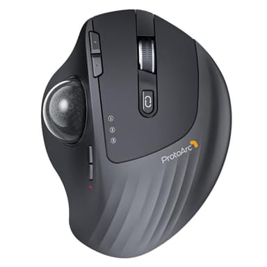 ProtoArc Wireless Trackball Mouse, EM01 NL Ergonomic Bluetooth Rollerball Thumb Rechargeable Computer Laptop Mouse, Adjustable Angle & 3 Device Connection for PC, Mac, Windows-Gray Ball