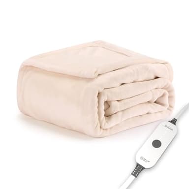 Sunbeam Electric Throw Royal Posh Velvet Heated Blanket, 4 Heat Settings, 4-Hour Auto Shut-Off, Fast Heating, Lush, Silky, and Ultra Comfy, Champagne Color, 50" x 60"