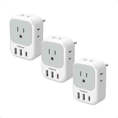 TESSAN European Travel Plug Adapter USB C 3 Pack, PD 20W US to Europe Plug Adapter with 4 AC Outlets 3 USB Ports, Type C Power Adaptor for USA to EU Euro Spain France Iceland Italy Germany Greece